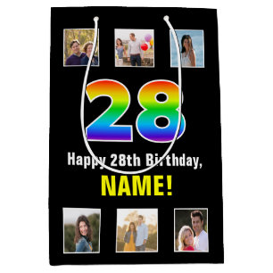 28e verjaardag: Regenboog "28", aangepaste foto's  Medium Cadeauzakje