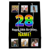 28e verjaardag: Regenboog "28", aangepaste foto's  Medium Cadeauzakje (Achterkant)