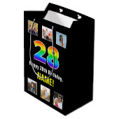 28e verjaardag: Regenboog "28", aangepaste foto's  Medium Cadeauzakje (Achterkant Gekanteld)