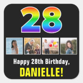 28e verjaardag: Regenboog "28"; Aangepaste foto's  Vierkante Sticker (Voorkant)