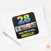28e verjaardag: Regenboog "28"; Aangepaste foto's  Vierkante Sticker (Envelop)