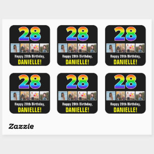 28e verjaardag: Regenboog "28"; Aangepaste foto's  Vierkante Sticker