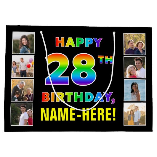 28e verjaardag: Regenboogtekst, aangepaste foto's  Groot Cadeauzakje (Achterkant)