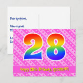 28e Verjaardag: Roze strepen & harten, Regenboog 2 Briefkaart (Voorkant / Achterkant)