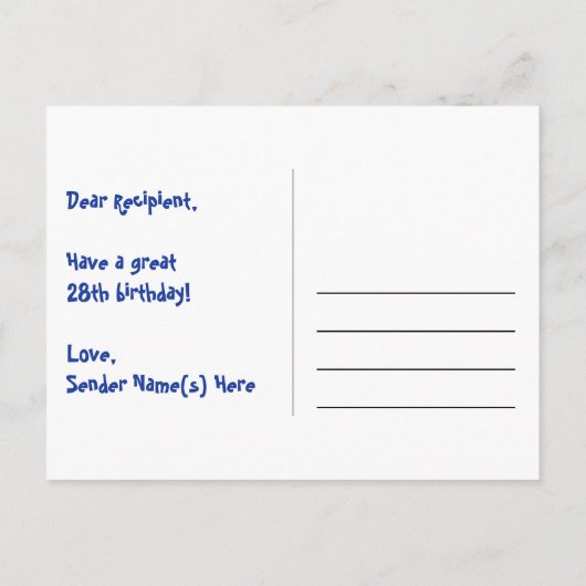 28e Verjaardag: Roze strepen & harten, Regenboog 2 Briefkaart (Achterkant)