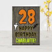 28e verjaardag: Spooky Halloween Thema, aangepaste Kaart (Gele Bloem)