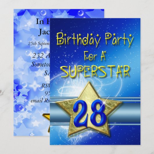 28e verjaardag Uitnodiging voor een Superstar. (Voorkant / Achterkant)