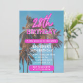 28e verjaardag uitnodiging Zomer Roze Palm boom (Staand voorkant)