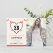 28e verjaardag uitnodigingen voor haar Bloemenhart (Staand voorkant)