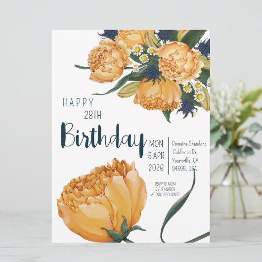 28E Verjaardag Unieke Waterverf Tulpenbloemen Kaart (Staand voorkant)