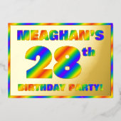 28e verjaardag van de geboorte - Fun, regenboogspe Folie Uitnodiging (Voorkant)