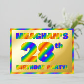 28e verjaardag van de geboorte - Fun, regenboogspe Folie Uitnodiging (Staand Voorkant)