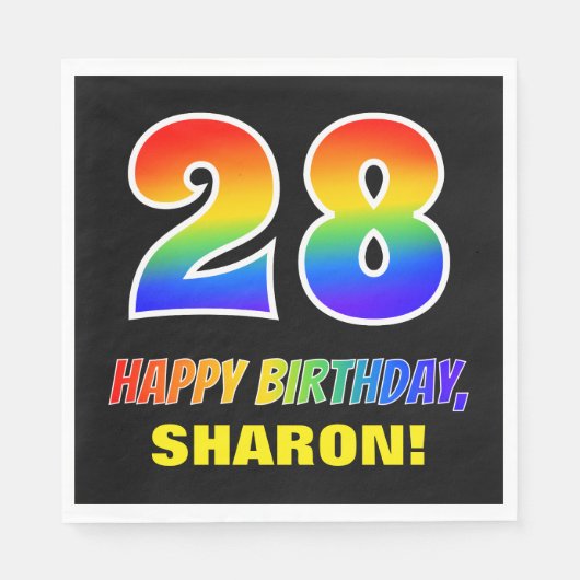 28e verjaardag: Vet, Leuk, Eenvoudig, Regenboog 28 Servet (Voorkant)