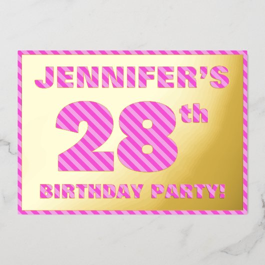 28e verjaardag — Vet, vun, roze band # 28 Folie Uitnodiging (Voorkant)
