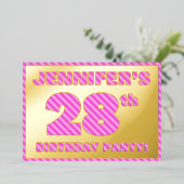 28e verjaardag — Vet, vun, roze band # 28 Folie Uitnodiging (Staand Voorkant)