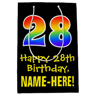 28e verjaardag: vun, vet, kleurrijk, regenboog "28 medium cadeauzakje