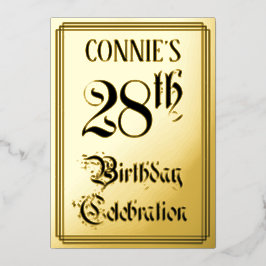 28e Verjaardagsfeest — Elegant Schrift + Aangepast Folie Uitnodiging