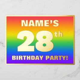 28e Verjaardagsfeest: Leuke, Kleurrijke Regenboog Folie Uitnodiging