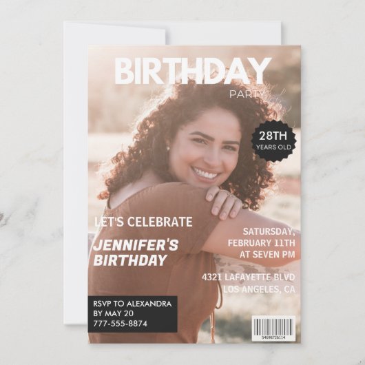 28e verjaardagsuitnodiging voor haar Magazine Hoes Kaart (Voorkant)