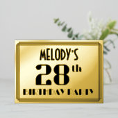 28ste verjaardag: Art Deco Kijk "28" en naam Folie Uitnodiging (Staand Voorkant)