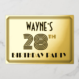 28ste Verjaardagsfeest — Art Deco Stijl “28” & Naa Folie Uitnodiging