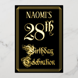 28ste Verjaardagsfeest — Fancy Script & Aangepaste Folie Uitnodiging