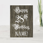 28th Birthday: Fancy, Elegant Text; Faux Wood Look Kaart (Voorkant)