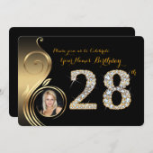 28th, Birthday Invitation, Number Diamond, Foto 2 Kaart (Voorkant / Achterkant)