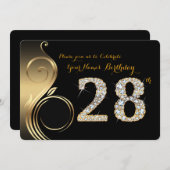 28th, Birthday Invitation, Number Diamond,Foto Kaart (Voorkant / Achterkant)