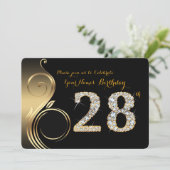 28th, Birthday Invitation, Number Diamond,Foto Kaart (Staand voorkant)