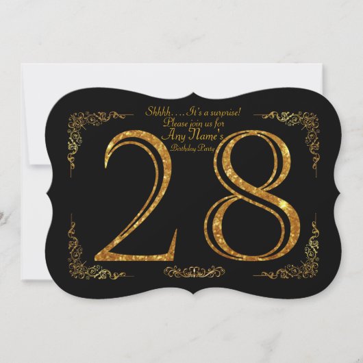 28th, Birthday party 28th, geweldige Gatsby, zwart Kaart (Voorkant)