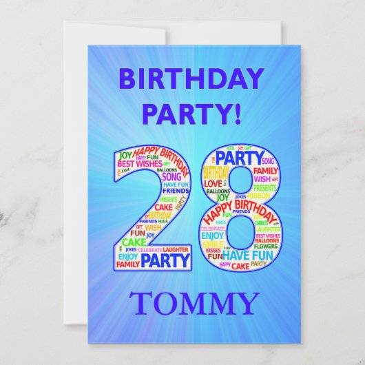 28th Birthday Party Invitation Voeg een naam toe Kaart (Voorkant)