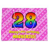 28th Birthday: Pink Stripes & Hearts, Rainbow # 28 Groot Cadeauzakje (Voorkant)