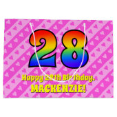 28th Birthday: Pink Stripes & Hearts, Rainbow # 28 Groot Cadeauzakje (Achterkant)