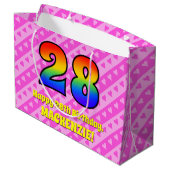 28th Birthday: Pink Stripes & Hearts, Rainbow # 28 Groot Cadeauzakje (Achterkant Gekanteld)
