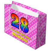 28th Birthday: Pink Stripes & Hearts, Rainbow # 28 Groot Cadeauzakje (Voorkant Gekanteld)