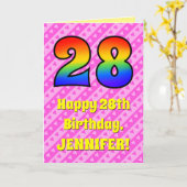 28th Birthday: Pink Stripes & Hearts, Rainbow # 28 Kaart (Gele Bloem)
