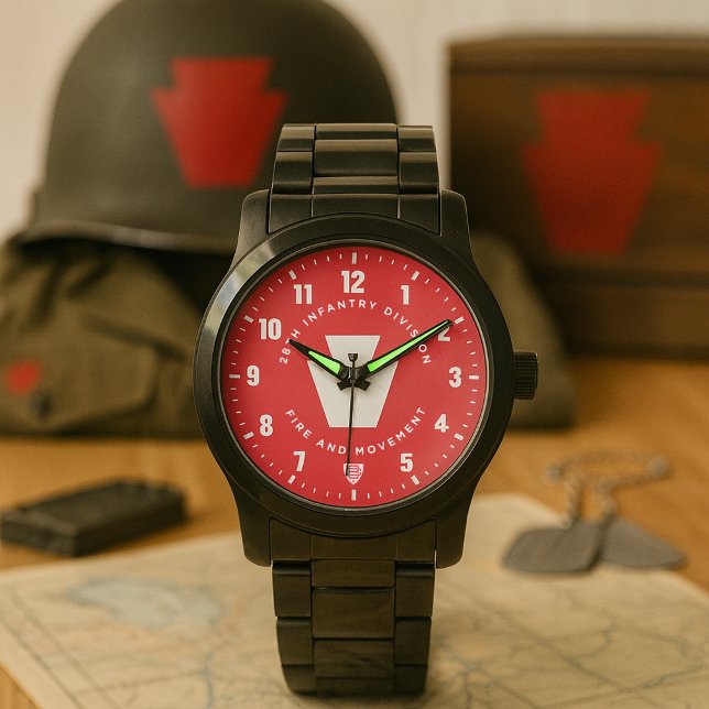 28th Infantry Division "Fire and Movement" Tribute Horloge (28th Infantry Division "Fire and Movement" Tribute Watch Red Dial)