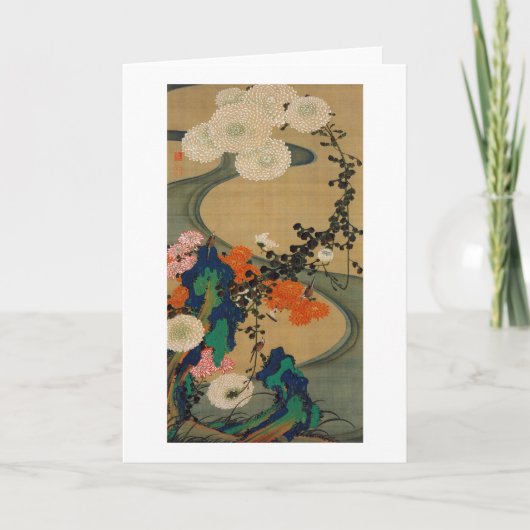 29. 菊花流水図, 若冲 Chrysant & Stroom, Jakuchū Kaart (Voorkant)