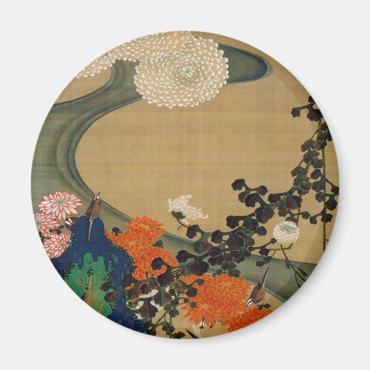 29. 菊 流 図, 若 冲 Chrysanthemum & Stream, Jakuchüu Magneet (Voorkant)