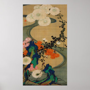 29. 菊 流 図, 若 冲 Chrysanthemum & Stream, Jakuchüu Poster