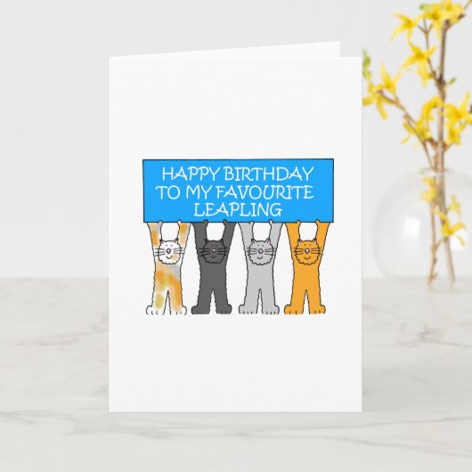 29 februari Cartoon Katten Kaart (Gele Bloem)