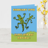 29 februari, Leap Day Birthday Card, Lizards Kaart (Gele Bloem)