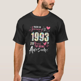29 jaar oud geboren in januari 1993 29e verjaardag t-shirt