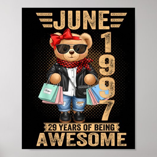 29 jaar oude teddybeer uit juni 1997 29e verjaarda poster (Voorkant)