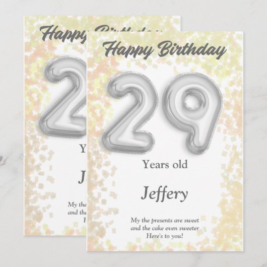 29-jarige Happy Birthday-kaart (Voorkant / Achterkant)