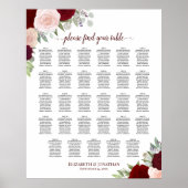 29 Tabel Rood en roze Floral Wedding Seating Chart Poster (Voorkant)