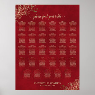 29 Tafel Elegante Rode & Gouden Trouw Zittijd Char Poster