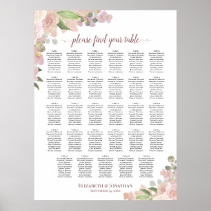 29 Tafel Elegante Roze Bloemige Trouw Zittijd Char Poster