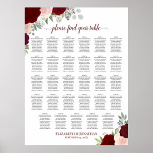 29 Tafel Rood & Roze Bloemstuk Bruiloft Zitplaats Poster